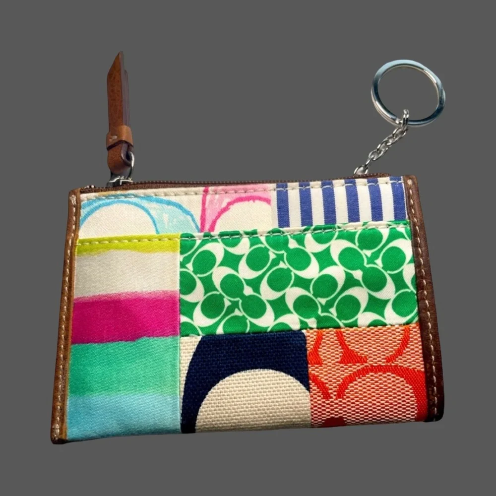 Coach Poppy Multicolor Patchwork Keychain Wallet - Picture 3 of 6